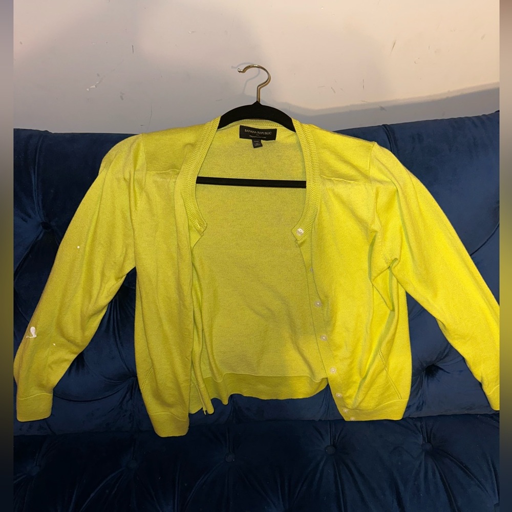 Yellow Banana Republic cardigan sweater.